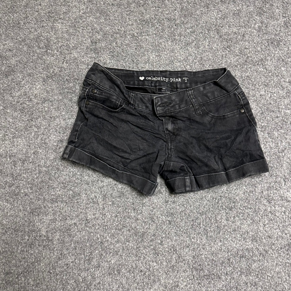 Celebrity Pink Shorts Womens Size 1 Black Denim Low Rise Cuffed Stretch Summer